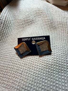 Simply Barbara Vintage Denim and Rhinestone Square Stud Earrings